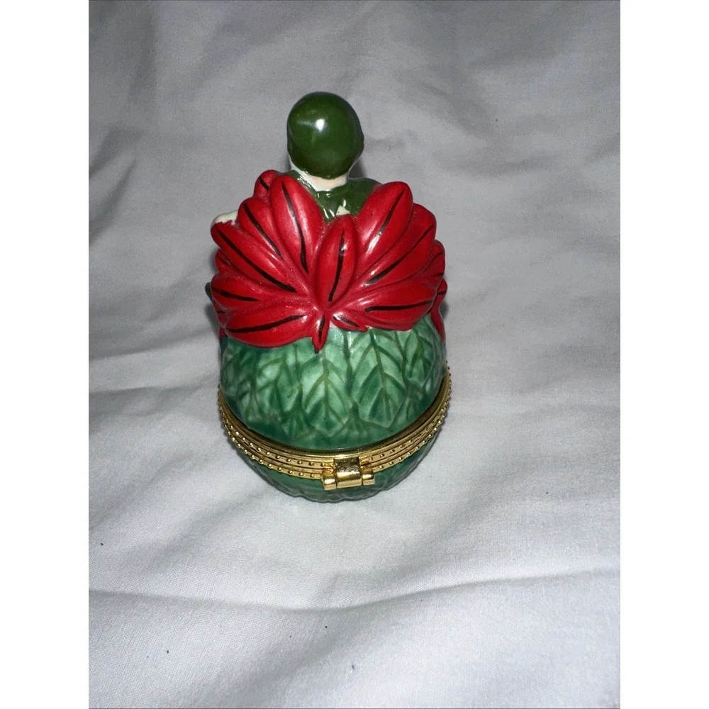Holiday Woman in Poinsettia Dress Trinket Jewelry‎ Box